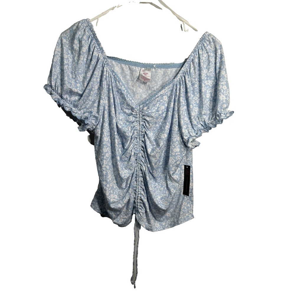 NOBO no boundaries womens juniors blue short sleeve blouse size XXL 2XL 19